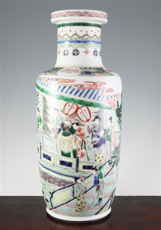 A large Chinese famille verte Rouleau vase, 46.5cm